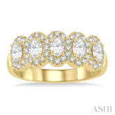 1 ctw Oval Shape 5 Stone Oval & Round Cut Diamond Halo Wedding Band in 14K Yellow Gold